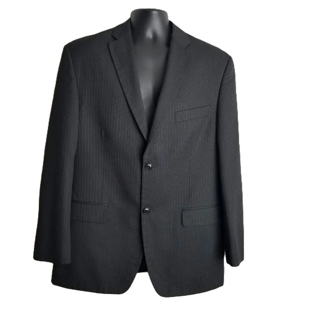 Haggar Charcoal Gray Pinstripe Suit Jacket Two Button Business Size 42R